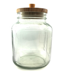 frasco de cristal con tapa de madera